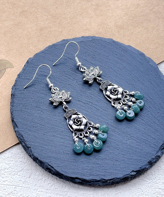 Jade Tassel Patchwork Silver Drop Earrings
