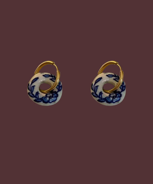 Gold Copper Overgild Ceramics Hoop Earrings