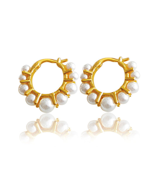 Gold Patchwork Copper Pearl Hoop Earrings