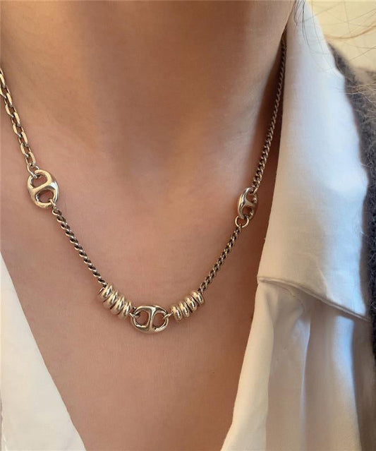 Gold Stainless Steel Chain Linked Patchwork Pendant Necklace Po005