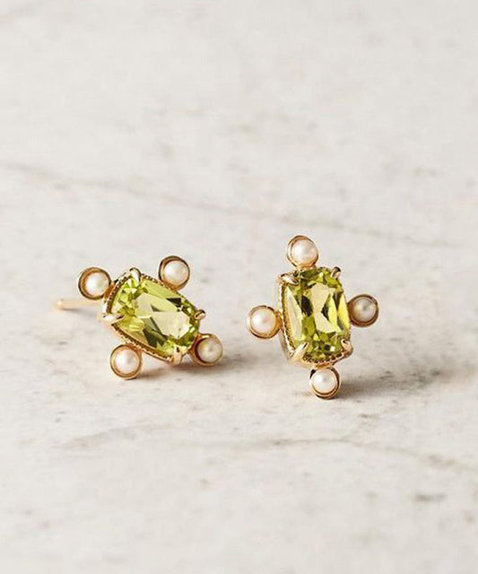 Gold Sterling Silver Overgild Crystal Pearl Stud Earrings