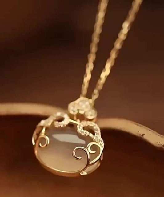 Gold Sterling Silver Overgild Zircon Jade Pendant Necklace Wf011