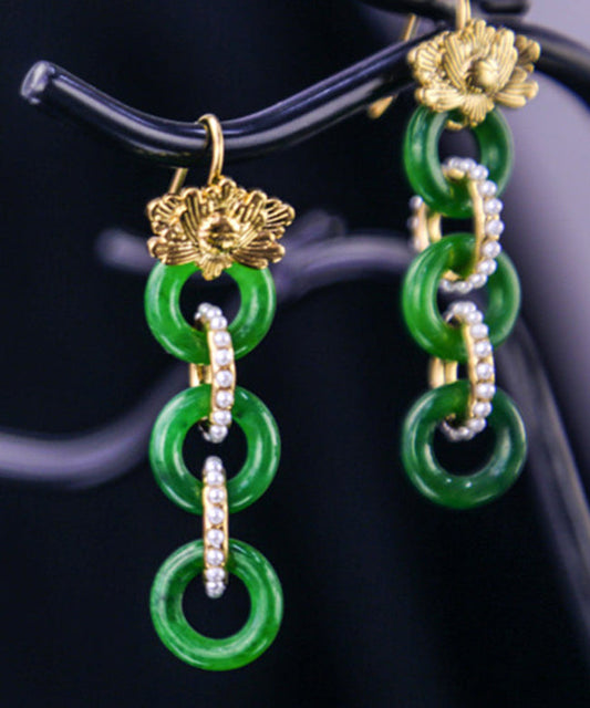 Green 18k Gold Pearl Patchwork Jadeite Hoop Earrings