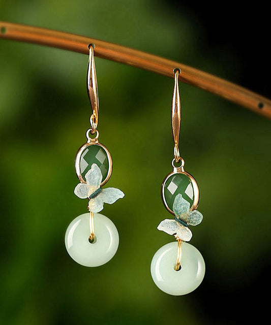 Green Copper Glaze Butterfly Drop Earrings