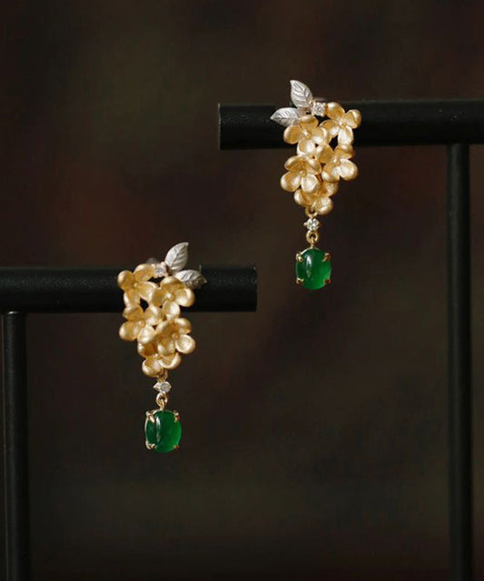 Green Stcopper Zircon Jade Tasselud Earrings