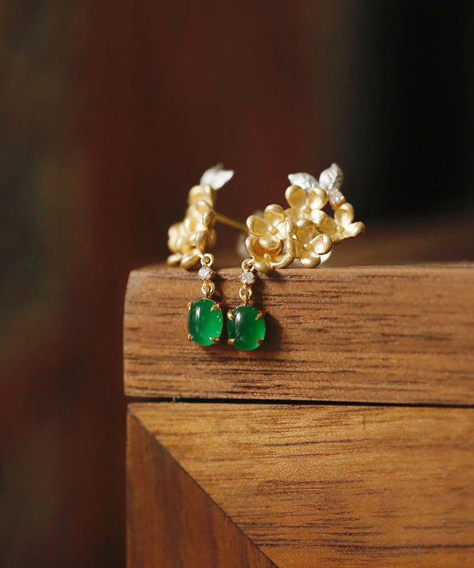 Zircon Stcopper Green Jade Tasselud Earrings