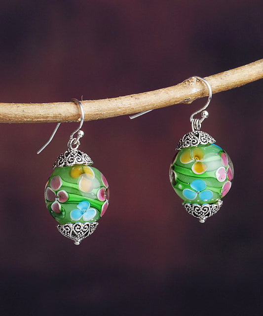 Green Sterling Silver Coloured Glaze Drop Earrings