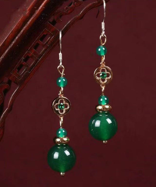 Green Sterling Silver Crystal Gem Stone Drop Earrings