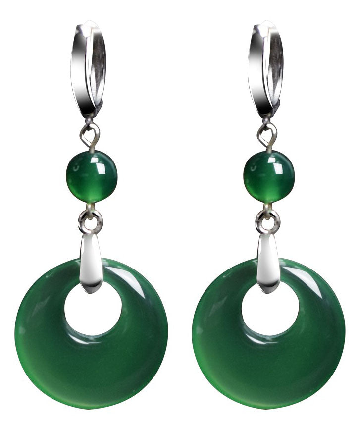 Green Sterling Silver Inlaid Chalcedony Drop Earrings