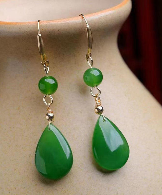 Green Sterling Silver Inlaid Jade Water Drop Drop Earrings