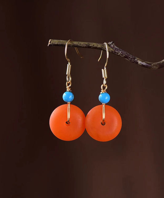 Orange Amber Silver Drop Earrings
