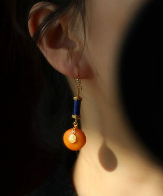 Orange Sterling Silver Overgild Amber Honey Wax Drop Earrings