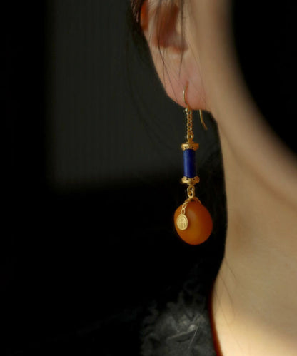 Orange Sterling Silver Overgild Amber Honey Wax Drop Earrings Gh1087