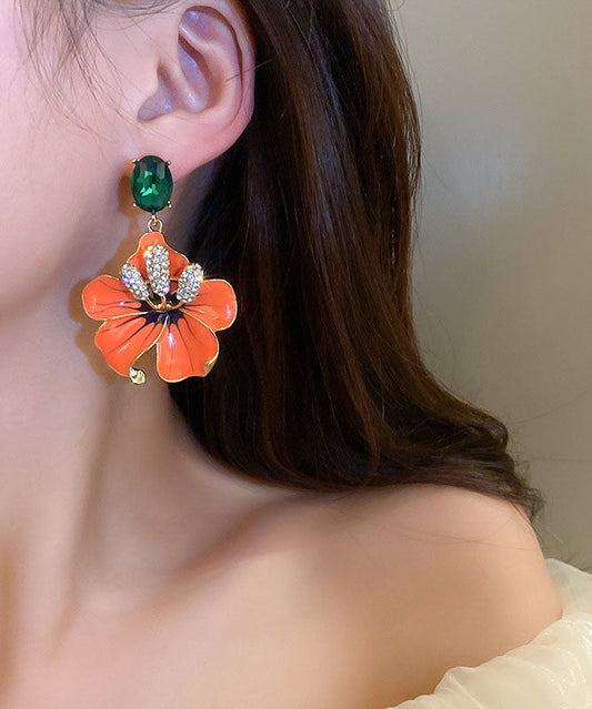 Orange Sterling Silver Zircon Oil Dirp Drop Earrings