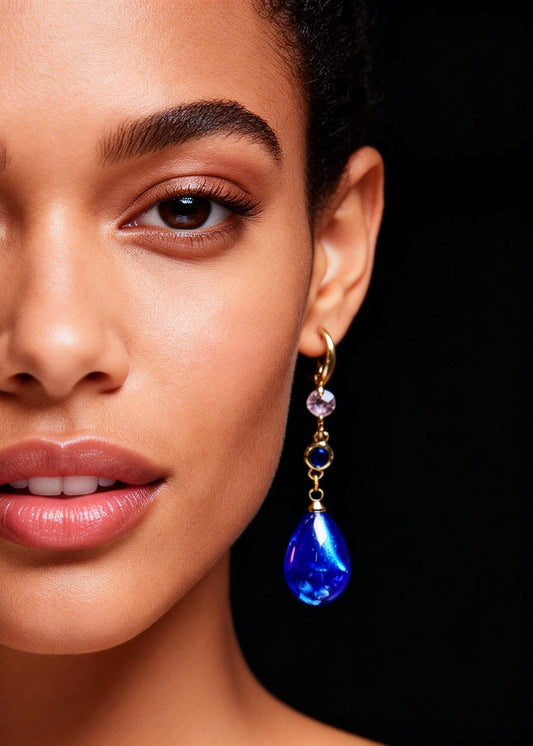 Peacock Blue Water Droplet Gem Stone Drop Earrings