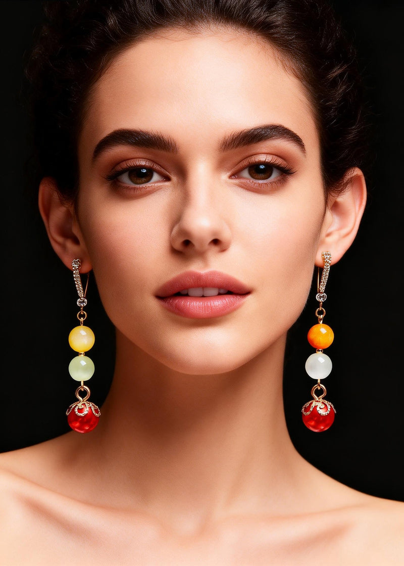 Red Pearl Tassels Drop Earrings