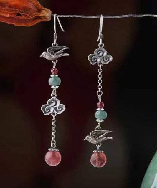 Sterling Silver Crystal Birds Over the Clouds Magpie Drop Earrings