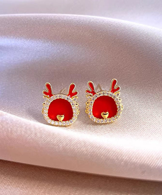Red Sterling Silver Overgild Zircon Stud Earrings