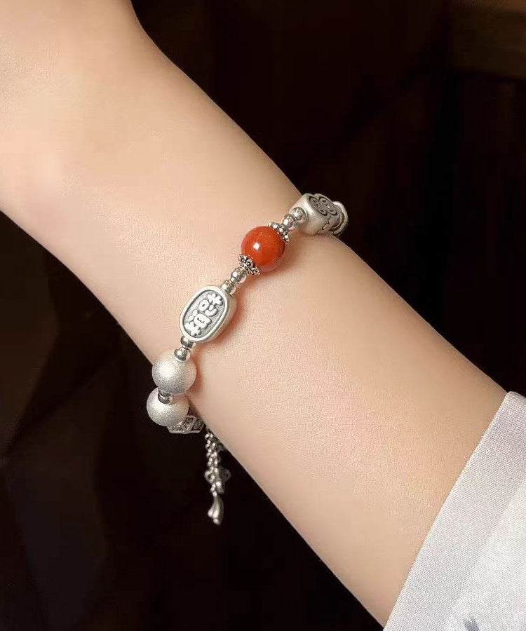 Silk Sterling Silver Agate Tassel Charm Bracelet Df1033