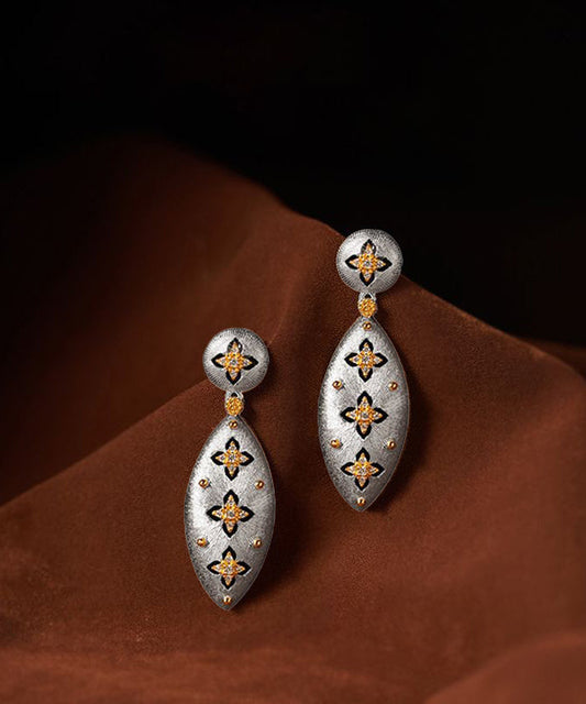 Silk Sterling Silver Four Leaf Clover Drop Earrings