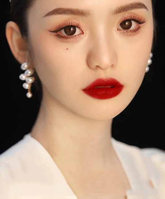 White Alloy Pearl Stud Earrings