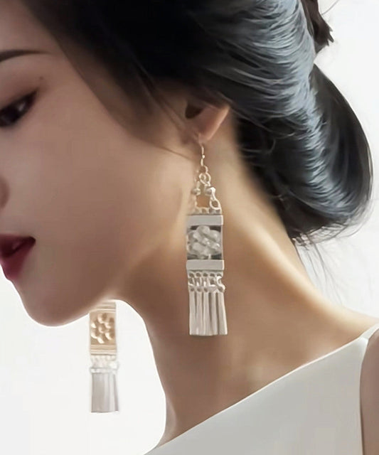 White Alloy Tassel Holiday Drop Earrings