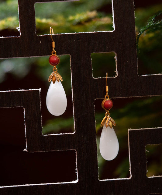 White Colour Agate Jade Water Drop Drop Earrings