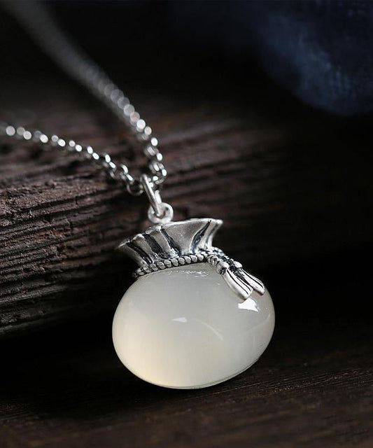 White Sterling Silver Inlaid Jade Pendant Necklace Ac1026