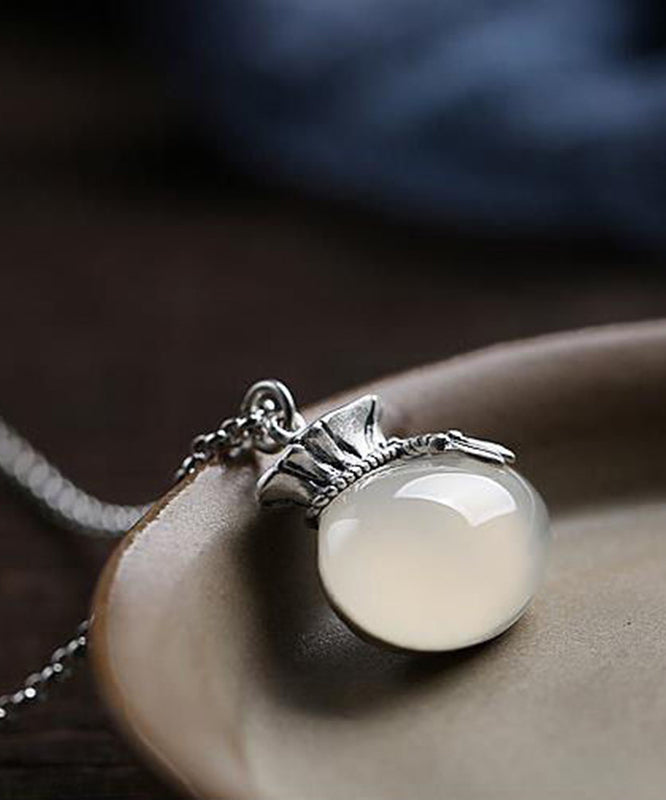 White Sterling Silver Inlaid Jade Pendant Necklace Ac1026