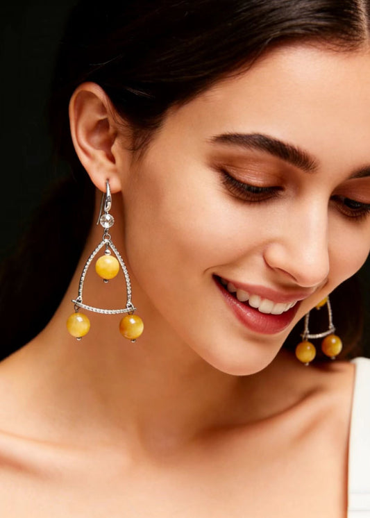 Yellow Gem Stone Original Design Drop Earrings
