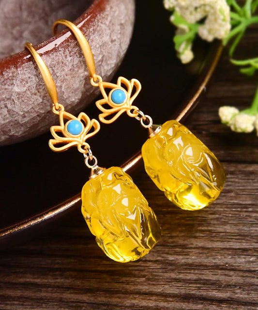 Yellow Overgild Beeswax Abver a Mythical Wild Animal Drop Earrings