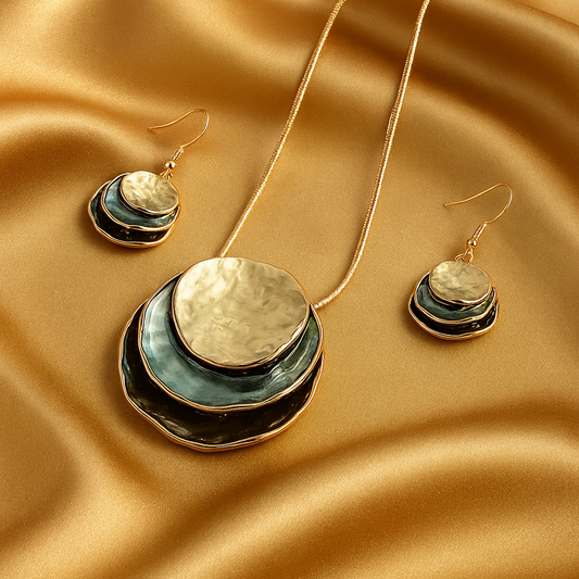 Layered Stone Jewelry Set (necklace & Earrings)