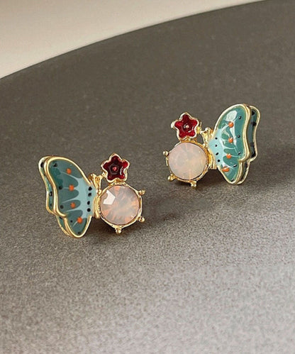 Vogue Colorblock Alloy Crystal Butterfly Enamel Stud Earrings