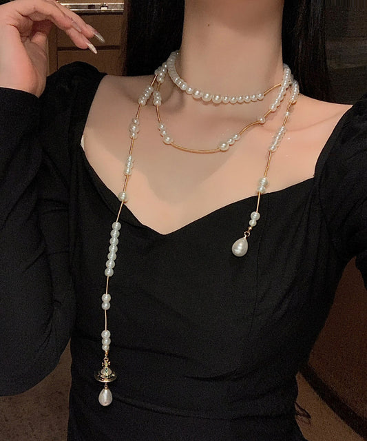 Vogue Gold Copper Alloy Pearl Double Layer Pendant Necklace Ya032