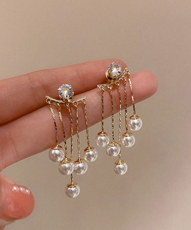 Drop Gold Alloy Vogue Tassel Copper Earrings Pearl