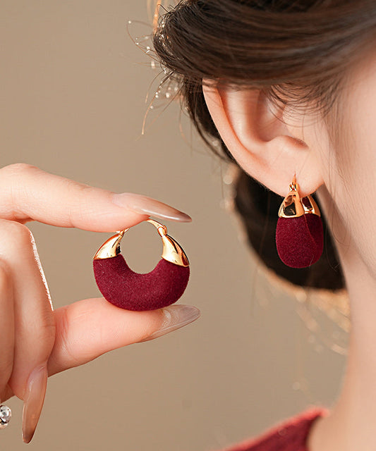 Vogue Red Copper Alloy Flocking U-shape Hoop Earrings