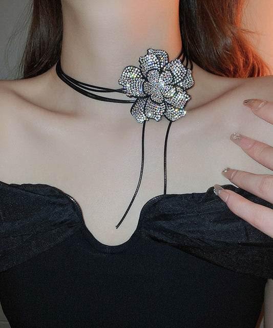 Black Leather Cords Zircon Pendant Necklace Po062