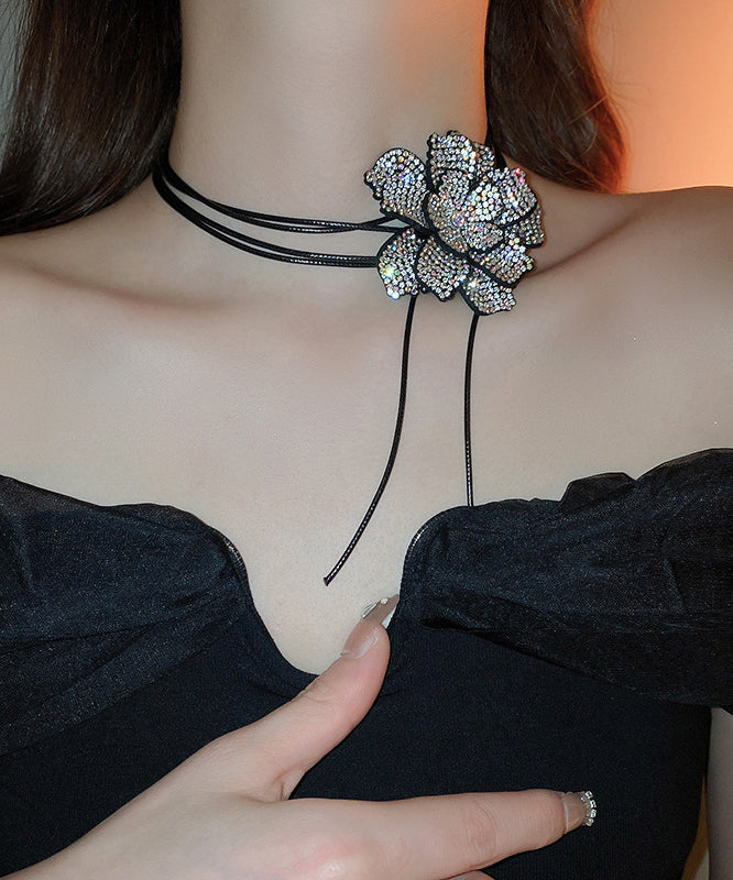 Black Leather Cords Zircon Pendant Necklace Po062