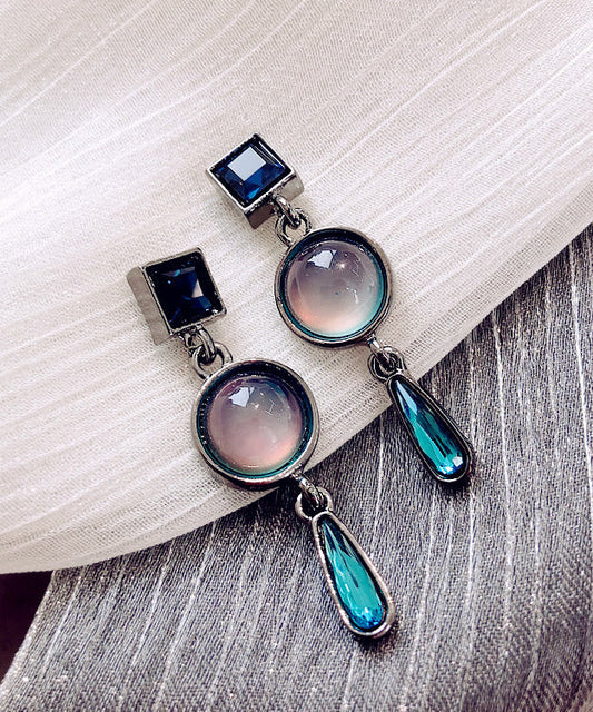 Blue Sterling Silver Alloy Crystal Water Drop Drop Earrings