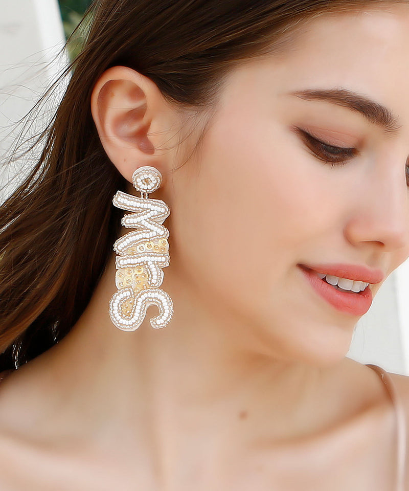 Champagne Rice Ball Graphic Sequins Graphic Drop Earrings
