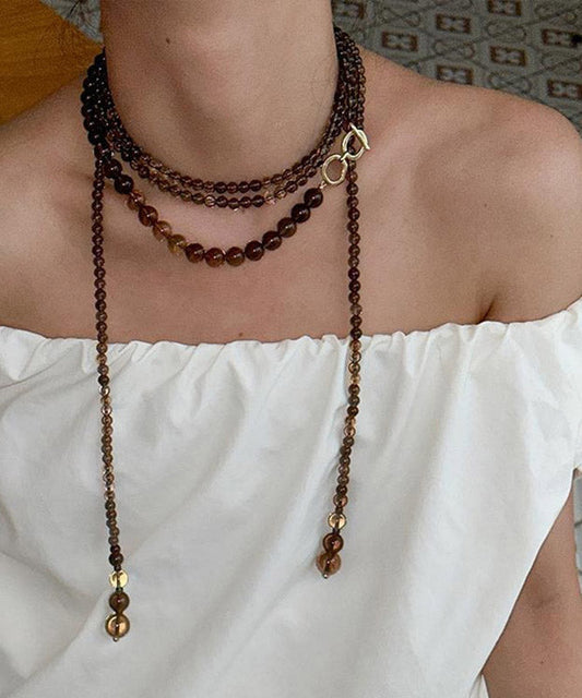 Chocolate Copper Overgild Beading Gratuated Bead Necklace Ya023
