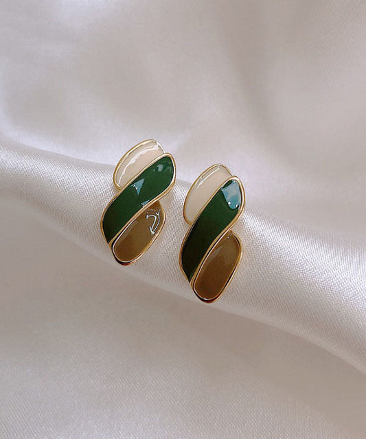Colorblock Sterling Silver Alloy Drop Glaze Geometric Stud Earrings