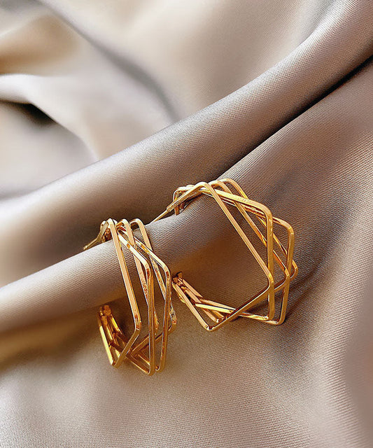 Gold Sterling Silver Alloy Square Hoop Earrings