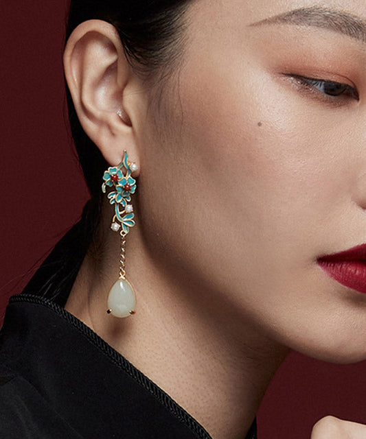 Gold Sterling Silver Jade Pearl Agate Tassel Drop Earrings
