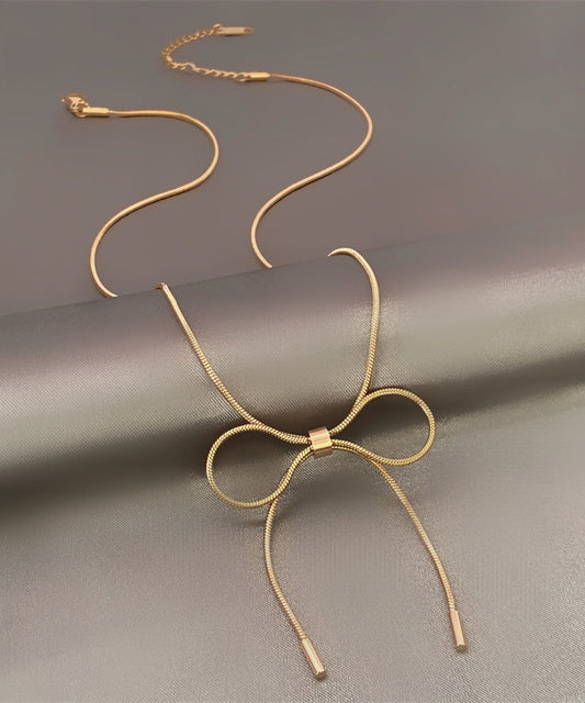 Gold Sterling Silver Overgild Bow Princess Necklace Gh1012