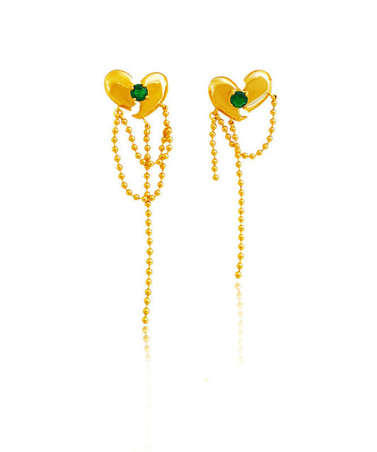 Green Copper Gold Plated Heart Zircon Drop Earrings