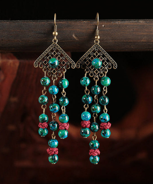 Green Sterling Silver Alloy Gem Stone Drop Earrings