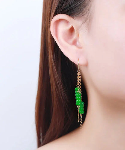 Sterling Silver Overgild Dry Green Abacus Tassel Drop Earrings