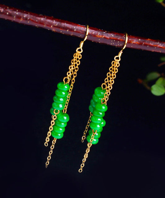 Green Sterling Silver Overgild Dry Green Abacus Tassel Drop Earrings
