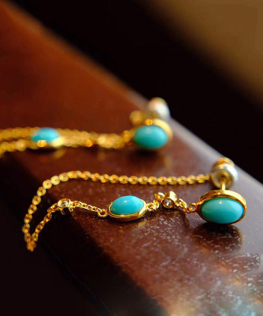 Green Sterling Silver Turquoise Tassel Drop Earrings